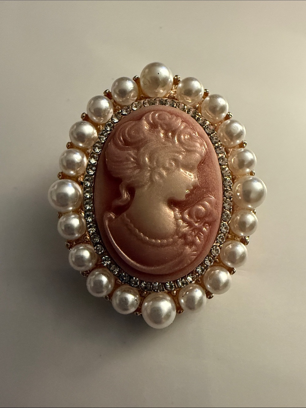 Pink Cameo Pearl Statement Pendant Brooch women’s jewelry